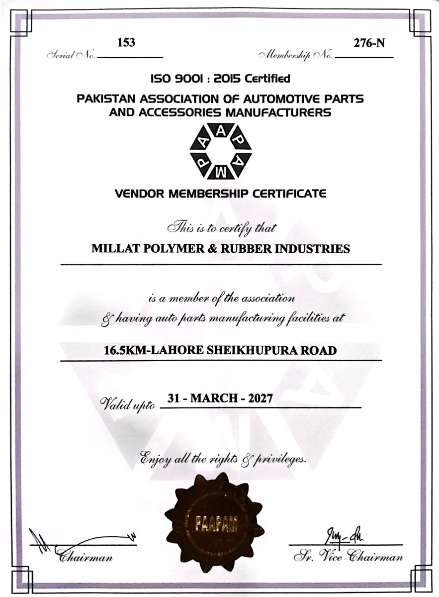 PAAPAM certificate — Millat Polymer & Rubber